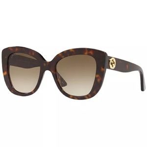 Gucci GG0327S 52 Havana Cat-Eye Sunglasses in Tortoise/Brown
